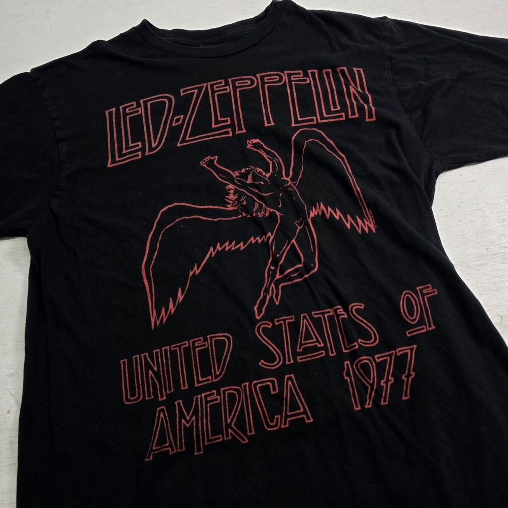 Led Zeppelin Classic Rock T-Shirt Black Concert Mens Sz L Swan Angel Band Tee - Picture 2 of 6